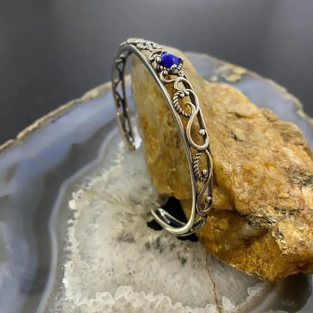 Carolyn Pollack Sterling Silver Denim Lapis Thin Decorated Bracelet For Women
